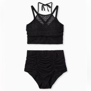 Torrid Wireless High Neck Crochet Bikini Top and Ruched Bottoms